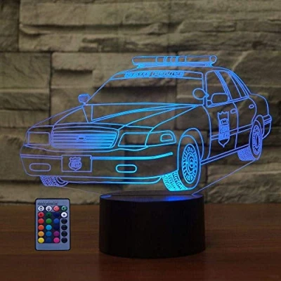 Image of HPBN8 Ltd 3D Police Car Night Light Optical Illusion Lamp 7/16 Colors Changing USB Powered Remote Control Touch Switch LED Xmas Brithday Room Decoration