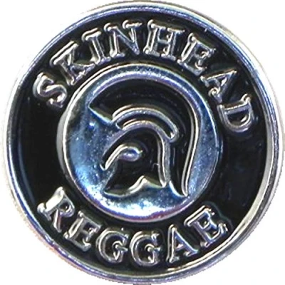 Image of Metal Enamel Pin Badge Skinhead Reggae Ska Trojan in Silver Black