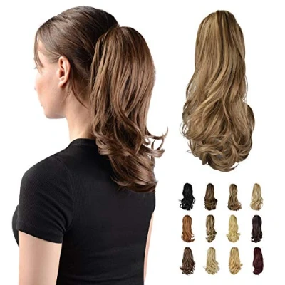 Image of Sofeiyan 13&quot; Ponytail Extension Long Curly Clip in Claw Hair Natural Looking Synthetic Hairpiece for Women,Brown &amp; Blonde
