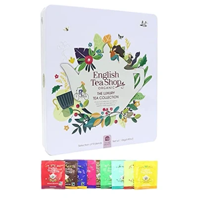 Image of English Tea Shop Organic Luxury Gift Tin 72 Bag Sachets 6 Different Flavours., 136 g