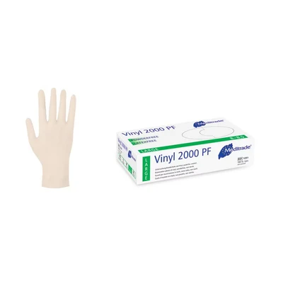 Image of Examination Gloves Medium, Powderless, Hypoallergenic, Heavy Duty, Latex Free, Long Cuff, Ambidextrous, Disposable, for Any Sector, Bulk Buy (Clear) (Large) Meditrade Vinyl 2000 PF