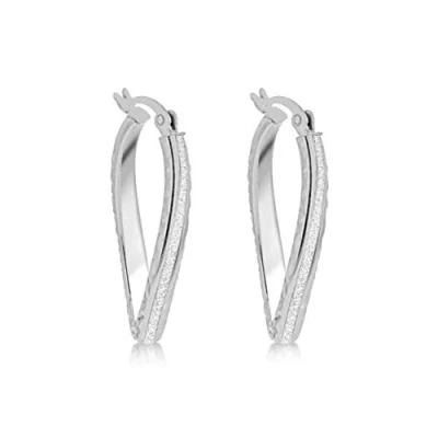 Image of Tuscany Silver Women&#039;s Sterling Rhodium Plated Textured Stardust Twist Oval Creole Earrings