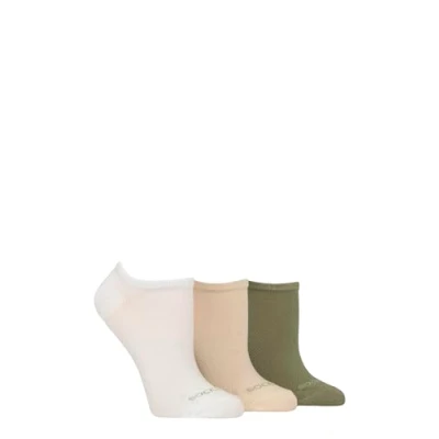 Image of Women&#039;s 3 Pair SOCKSHOP Patterned, Striped, Plain, Ribbed and Mesh Bamboo Trainer Socks White / Beige Khaki 4 8