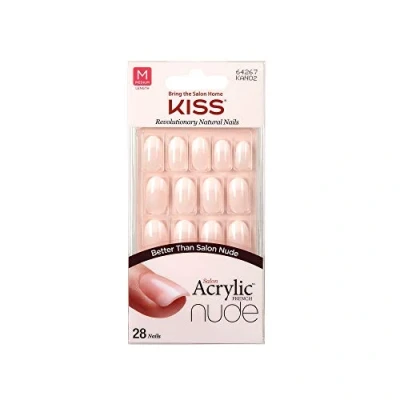 Image of KISS Salon Acrylic French Nude Collection, Graceful, Medium Length Fake Nails, Includes 28 False Nail Glue, File, and Manicure Stick (Packing May Vary)