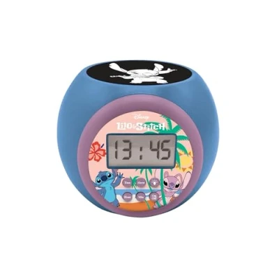 Image of Lexibook, Disney Stitch, Projector clock with snooze alarm function, Night light timer, LCD screen, battery operated, Blue