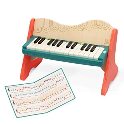 Image of B. toys Toy Piano Wooden for Toddlers, Kids Color Coded Keys Songbook Included Musical Instrument Classical Music Mini Maestro 3 Years +