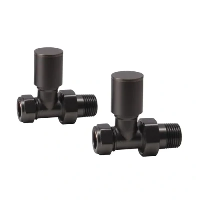 Image of Manual Radiator Valve Round Straight 15mm x R 1/2&quot; Brushed Gunmetal
