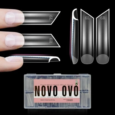 Image of NOVO OVO XXL Lipstick Shape Nail Tip, Natural (not Sculpted), Symmetrical Cut Extra Thick False Nails Press on, Full Cover Soft Gel Extension Fake Acrylic kit French Tip x 15 Size 180pc