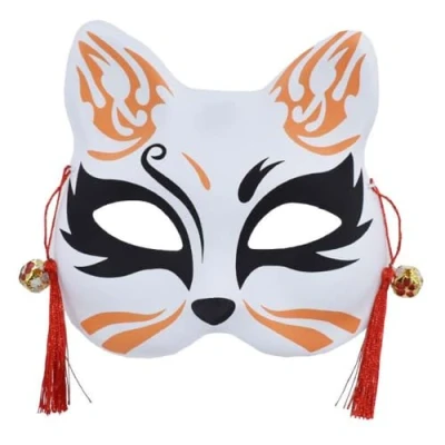 Image of Tomaibaby Fox Cosplay Mask Japanese Style Kabuki Kitsune Costume Masks Light Up Half Face Masquerade Venetian for Halloween Party