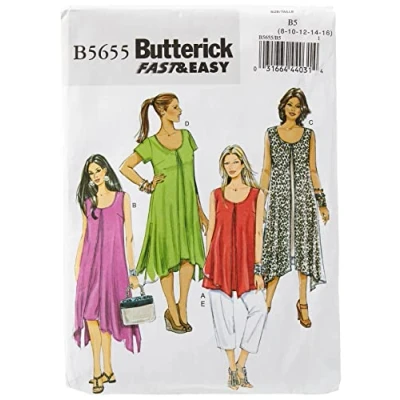 Image of Butterick Patterns B5655 Size B5 8 10 12 14 16 Misses&#039;/ Women&#039;s Top, Dress and Pants, Pack of 1, White