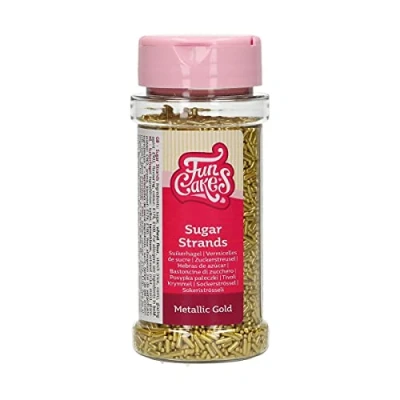 Image of FunCakes Sugar Strands Metallic Gold: Cake Sprinkles, Great Taste, Perfect for Decorating, Cupcake Sprinkles. 80 g.