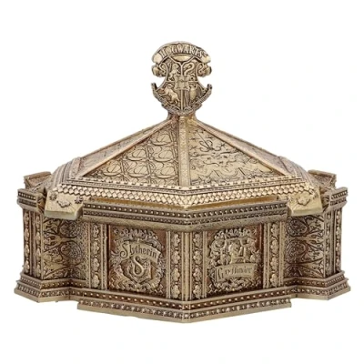 Image of Nemesis Now Harry Potter Hogwarts Trinket Box, Resin, Gold, Officially Licensed Merchandise, Accessory Red Velour Interior, Cast in the Finest Expertly Hand Painted