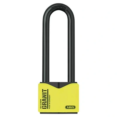 Image of ABUS Granit padlock 37/55HB100 with high shackle for outdoor use made of hardened special steel key LED light security level 10 black/yellow
