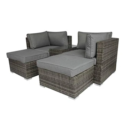 Image of Charles Bentley 2/3 Seater, Multi Use Rattan 4 Seater Lounge Set, Love Seat, Footstool, Or Day Bed, Grey, 5 in 1 multifunctional, Easy To Clean, Trendy, Indoor, Outdoor, Garden, (73x73x64cm)