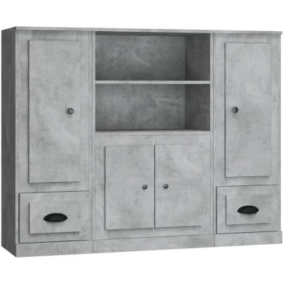 Image of vidaXL Highboards 3 pcs Concrete Grey Engineered Wood