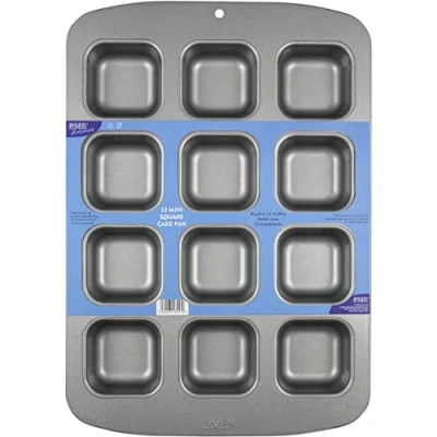 Image of PME CSB106 Carbon Steel Non Stick 12 Mini Square Cake Pan, Grey, 37.29 x 26.1 3.1 cm