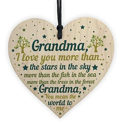 Image of RED OCEAN Grandma Gifts For Birthday Christmas Grandmother NAN From Grandchildren Handmade Wooden Hanging Heart Plaque Keepsake