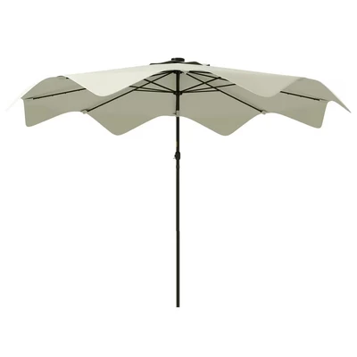 Image of Outsunny 3(m) Garden Parasol Umbrella with 32 Solar LED Lights and Tilt, Outdoor Market Table Sun Shade Canopy Crank, 8 Ribs, Cream White