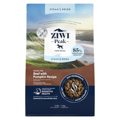 Image of ZIWI Peak Steam &amp; Dried Grass fed Beef Pumpkin, 1.5 kg High Protein, Grain Free Dog Food Dry, Raw Alternative