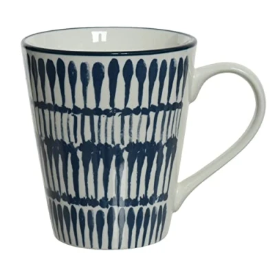 Image of Kaemingk Ceramic Tea/Coffee/Hot Chocolate Mug/Cup French Blue &amp; White Abstract Linear Pattern 10 cm