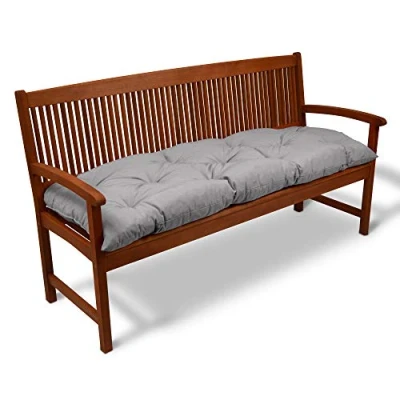 Image of Beautissu Garden Bench Pad 150x50x10cm Flair BK Comfortable Seat Cushion for Outdoor Swing or 3 Seater Light Grey
