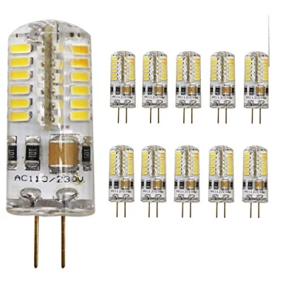 Image of 10 pieces, G4 LED bulb 3 Watts, warm white 3000 K bulb, 48 SMD 3014 Leds 360 beam angle, AC 220 V/12 V, mengjay, G4, 3.00W, 220.00V