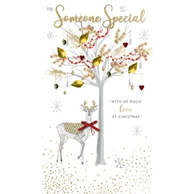 Image of Someone Special Deer Embellished Christmas Card Hand Finished Champagne Cards XCDC402