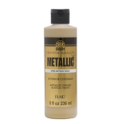 Image of Plaid PE872E Folk Art Metallic Acrylic Paint, Antique Gold, 8 oz.