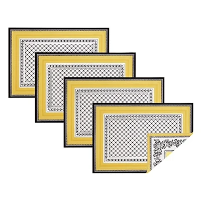 Image of Villeroy and Boch Audun Reversible Patterned Cotton Fabric Placemats, 14 Inches by 20 Inches, Set of 4