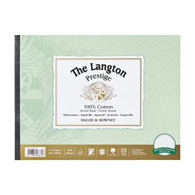 Image of Daler Rowney The Langton Prestige Cold Pressed Watercolour &amp; Gouache 300gsm 12 x 9in Paper Pad, Glued 1 Side, Natural White, Sheets, Ideal for Professional Students