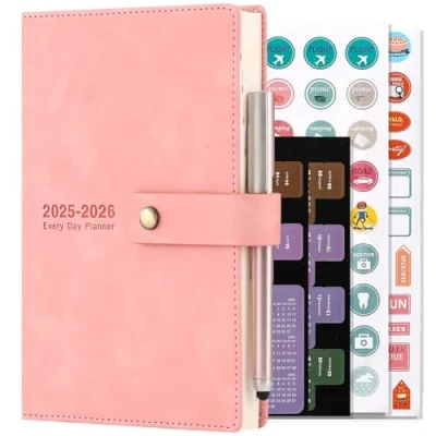 Image of Academic Diary 2025 2026, Daily Planner,A5 Day Per Page,Daily from Jul Jun 2026,Hard Cover Organisers Journals with Pen,Bookmark,Monthly Tabs,Stickers and Inner Pocket 14.5x21.5cm (Gray)