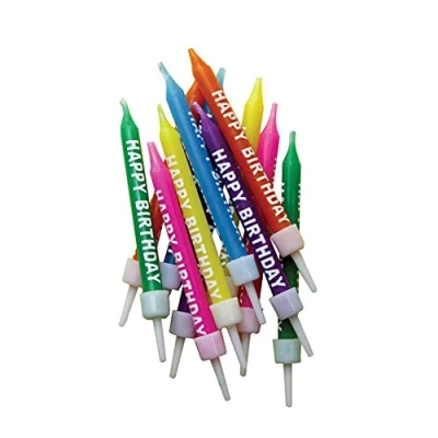 Image of Anniversary House Happy Birthday Candles Multi Coloured with Holders Pack of 12