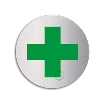 Image of Door Sign Green Cross Stainless Steel dia. 75 mm self adhesive No. 39256
