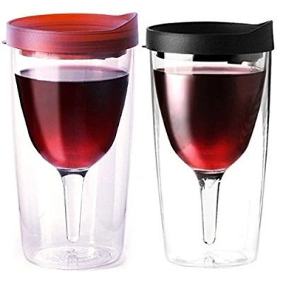 Image of Vino2Go Double Wall Acrylic Tumbler with Merlot Black Lids, 10 oz, Pack of 2
