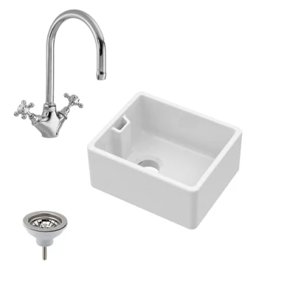 Image of Fireclay Belfast Sink with Overflow, Mono Mixer Tap &amp; Waste Bundle 460mm Balterley