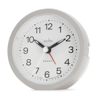 Image of Acctim Elana Analogue Alarm Clock Non Ticking Sweep Quartz Luminous Hands (Silver)