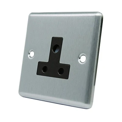 Image of AET CSC5ASOCBL Satin Chrome Classical Black Insert 5 Amp 1 Gang Round Pin Unswitched Plug Socket, 240 V