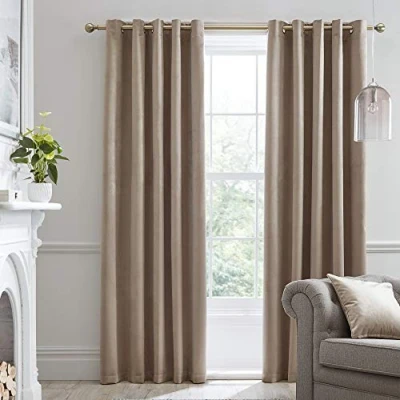 Image of Laurence Llewelyn Bowen Montrose Brown Beige Blackout, W66 x L90 (168 229cm), Cream Velvet Living Room &amp; Bedroom, Taupe Thermal/Eyelet Curtains, Polyester