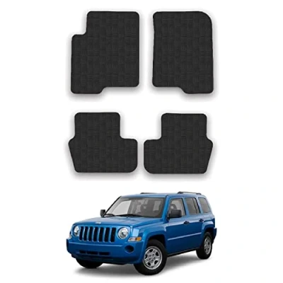 Image of Rubber Car Mats Compatible with Jeep Patriot (2007 2011) Tailored Fit Floor Set Accessory Black Custom 4 Pieces Clips Anti Slip Backing, Heavy Duty &amp; Waterproof