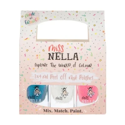 Image of Miss Nella PARTY COLLECTION 3 Nella&#039;s peel off, odour free, water base glitter nail polishes Pack Blue The Candles, Confetti Clouds &amp; Marshmallow