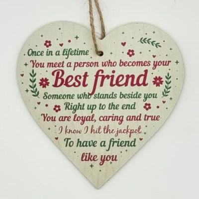 Image of Second Ave Once in a Lifetime Best Friend Wooden Hanging Heart Home Friendship Sign Plaque