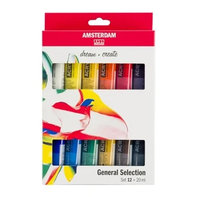 Image of Amsterdam Standard Series Acrylic Paint Set for Beginners Color Mixing (12 x 20 ml Tubes) Basic Selection