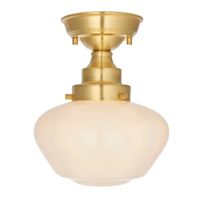 Image of Camberley Bowl Semi Flush Ceiling Light Brass Plate, Opal Glass, 1x E27