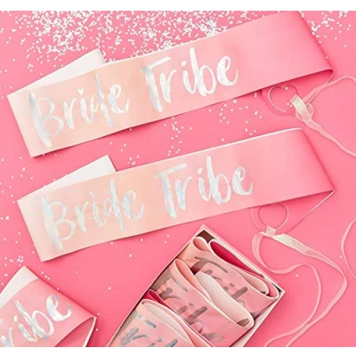 Image of Ginger Ray Pink and Iridescent Bride Tribe Hen Party Sashes 6 Pack