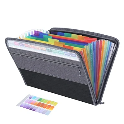 Image of Fun File Organiser,13 Pockets Folder Document Organiser Box Files and Folders for Paperwork A4,Rainbow Expanding Concertina Filing Folder,Plastic Paper Receipt Storage Organisers Boxes with Tabs,Black