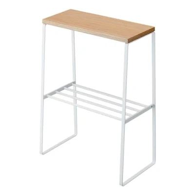 Image of YAMAZAKI 4382 TOSCA Side Table, white, Steel/Wood, Minimalist, 42 x 22 56.5 cm
