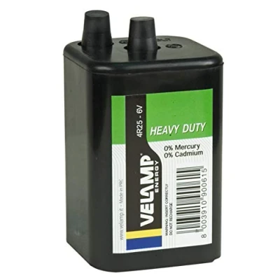 Image of Velamp Square Battery 4R25 Zinc Carbon, 6V. for Torches, Street flashers, DIY Hyper Resistant ABS Body, 6 V, Black, Einzelpack