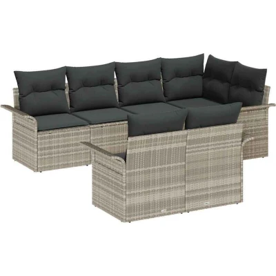 Image of vidaXL 7 Piece Garden Sofa Set with Cushions Light Grey Poly Rattan