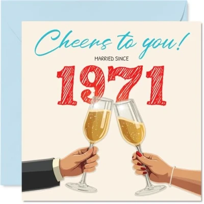 Image of 54th Anniversary Card for Women Men Cheers! Married Since 1971 Happy 54 Year Partner Husband Wife Companion, 145mm Wedding Anniversaries Greeting Cards