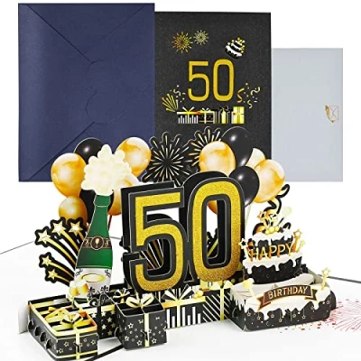 Image of Joyoldelf 50th Birthday Cards for Women, 3D Pop up Men, Greeting with Envelope Women Mothers Men Friends Romance Gift Card